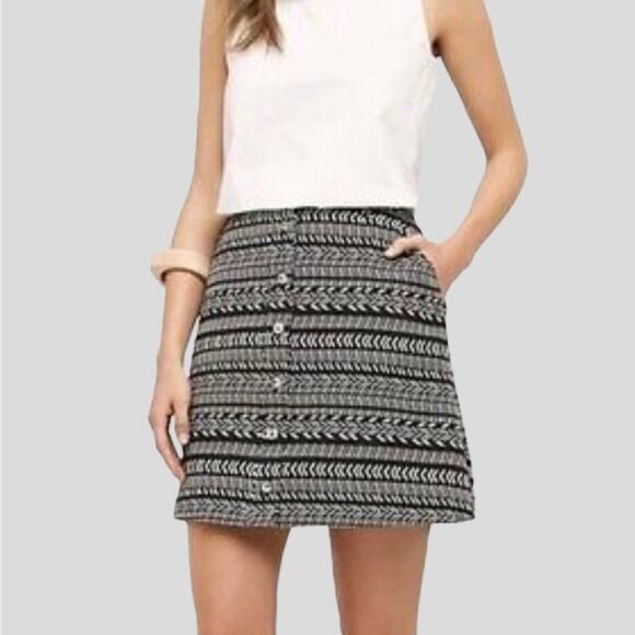 Maeve Anthropologie Striped Button Front Skirt 8 Fieldnotes Black White Tribal - Picture 4 of 15